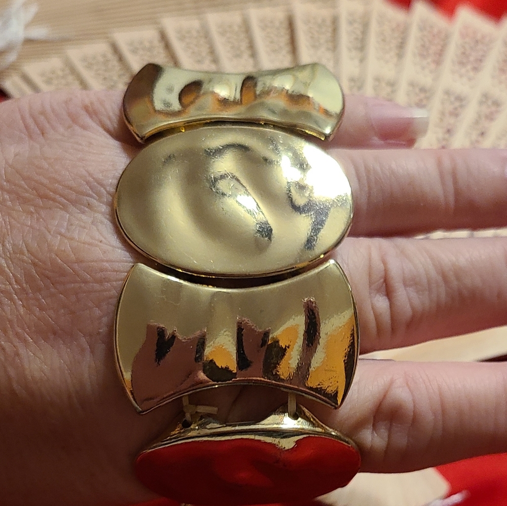 Gold Tone Statement Stretchy Bracelet - Picture 3 of 7